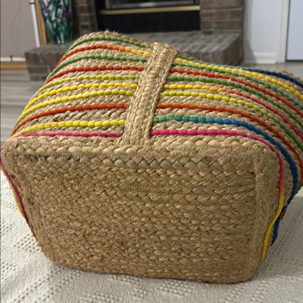 Antik Kraft Rainbow Boho Beach Hippie Woven Jute Basket Bag‎